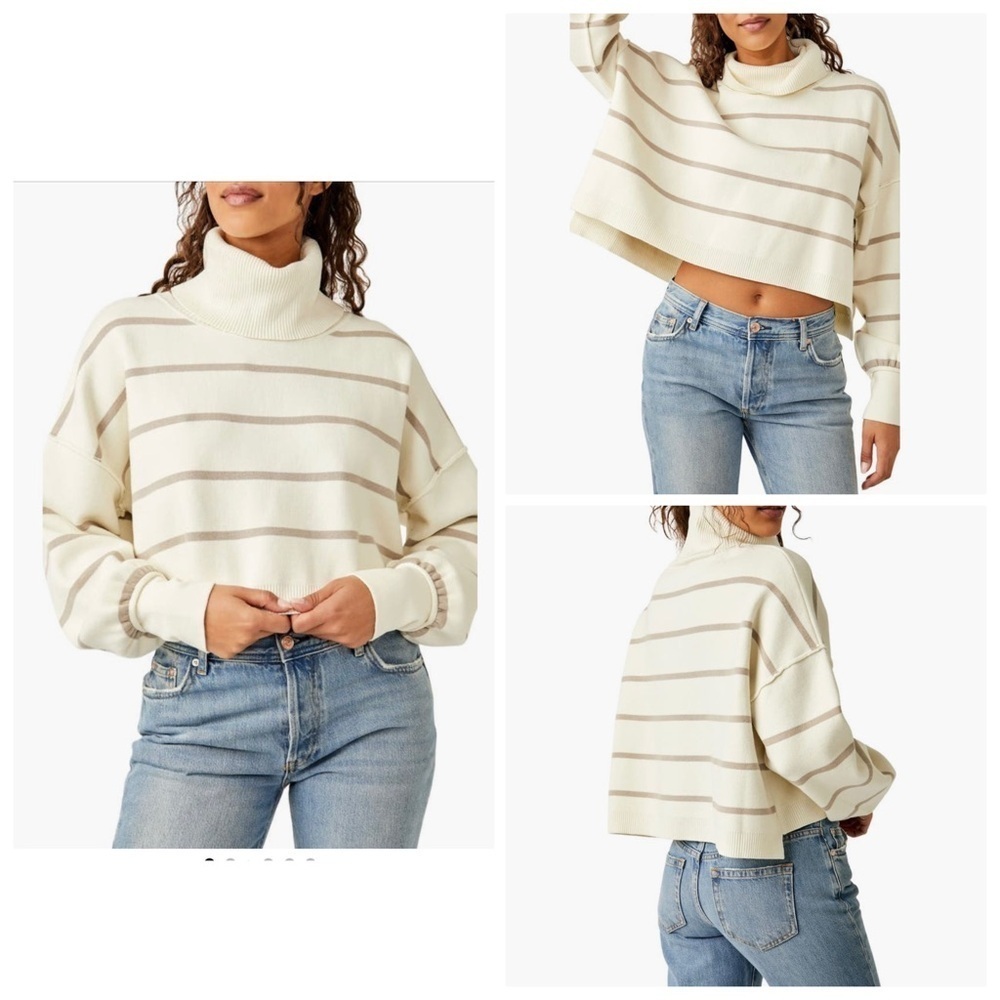 NWT Free People Paulie Moonbeam Combo Stripe Oversized Turtleneck Sweater